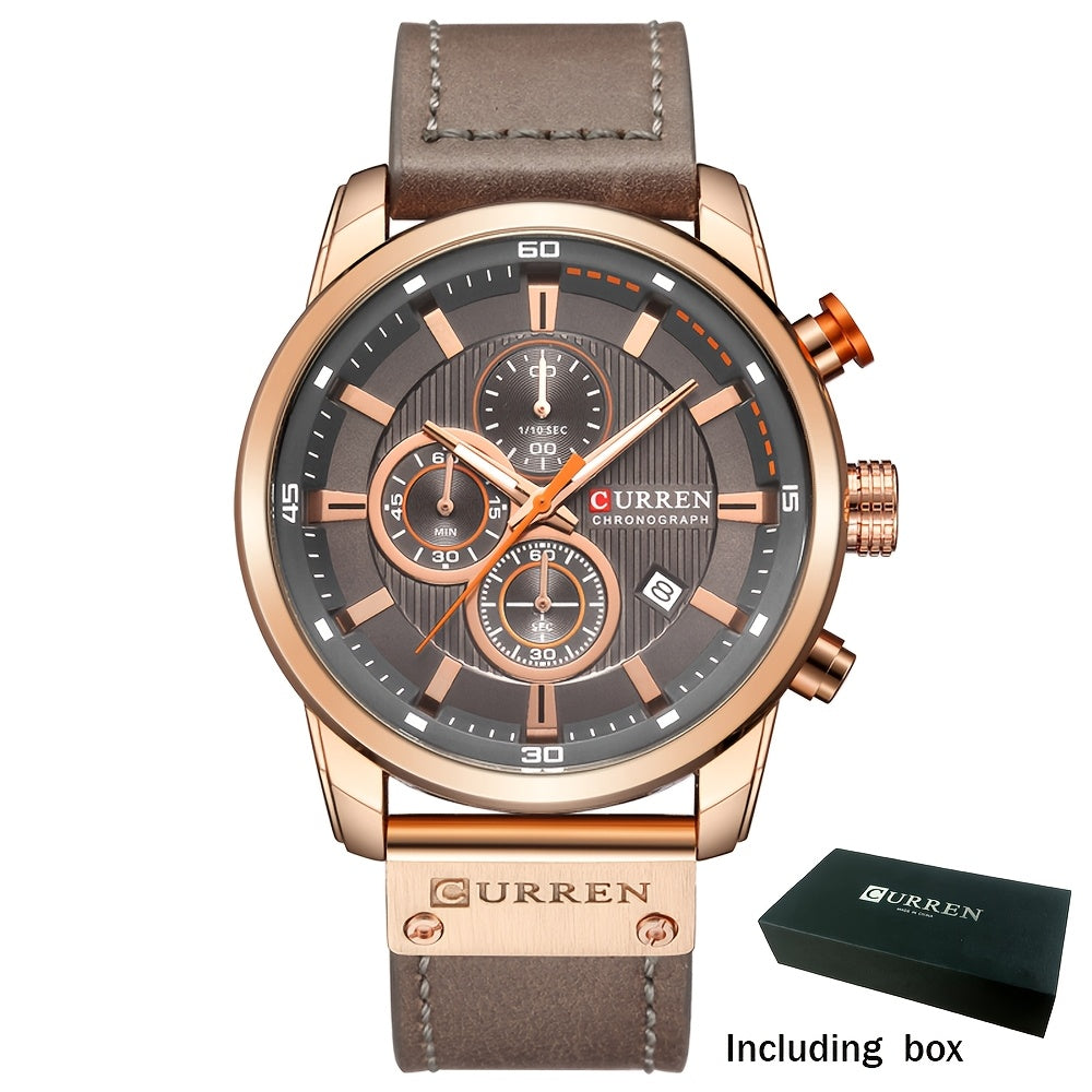 Men's Chronograph Sport Quartz Watch – Stopwatch, Date Display, Round Dial Wristwatch for Men in Brown, Blue, Black, Grey & More Colors