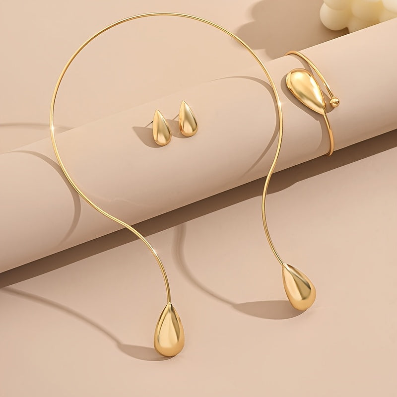[Elegant Geometric Jewelry] S925 Silver Elegant Geometric Droplet Jewelry, a Set of Elegant Geometric Sparkling Droplet Earrings, Bracelets, and Women's Necklaces