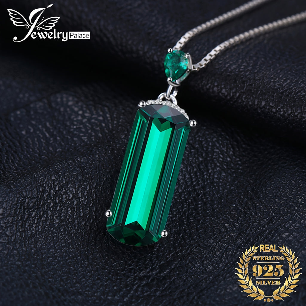 1pc 925 Sterling Silver Gorgeous and Elegant Classic Design Exquisite Multi-faceted Fancy Cut Simulated Green Emerald Silver Pendant Necklace 17.72inch for Women for Prom Party Banquet for Dating Gift Fine Jewelry