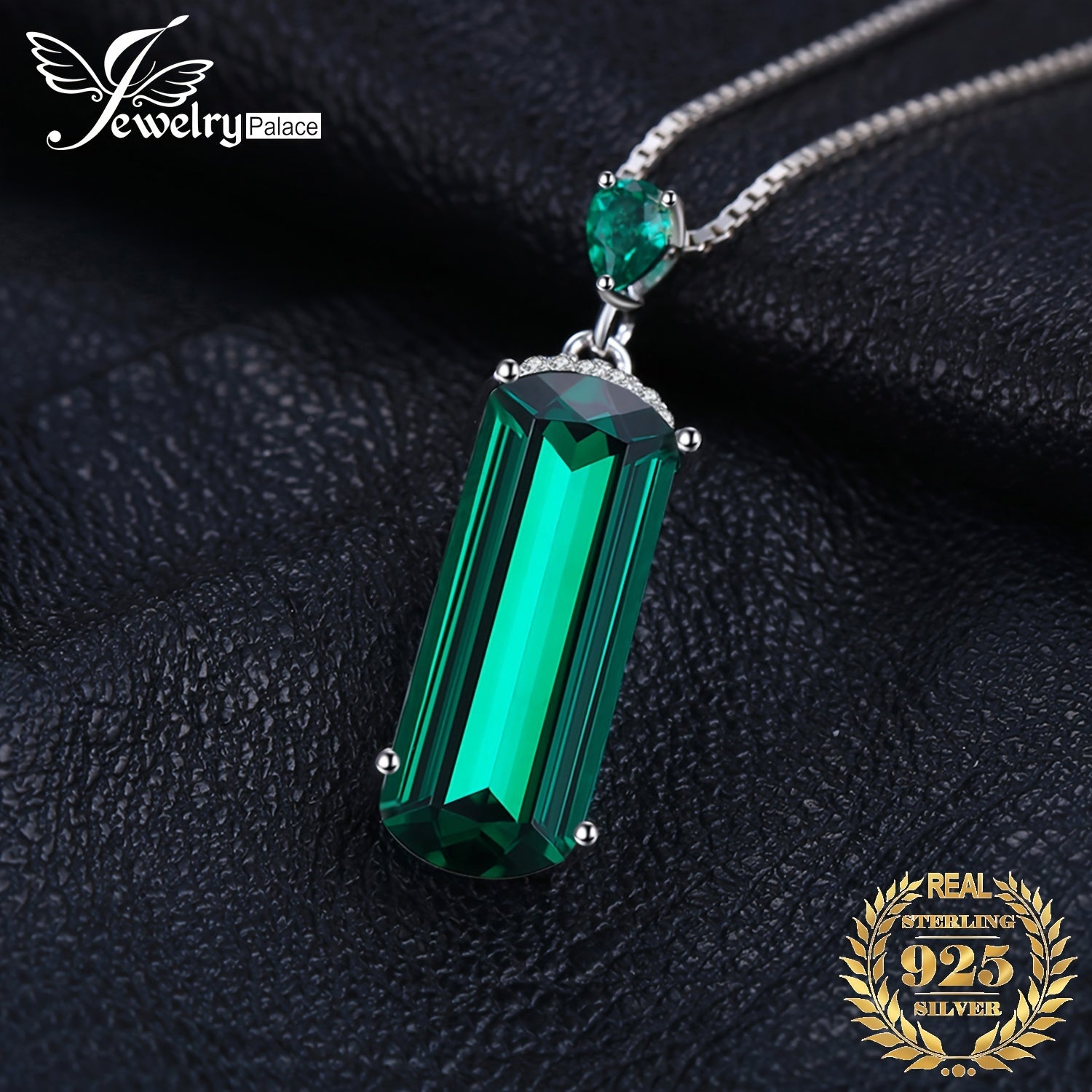 1pc 925 Sterling Silver Gorgeous and Elegant Classic Design Exquisite Multi-faceted Fancy Cut Simulated Green Emerald Silver Pendant Necklace 17.72inch for Women for Prom Party Banquet for Dating Gift Fine Jewelry
