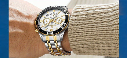 Men's Chronograph Sport Watch | Stainless Steel Quartz Wristwatch with Luminous Display, Premium Business Dress Watch for Men in Silver, Blue, Rose Gold & Black