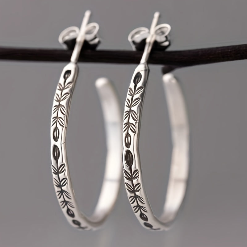 925 Sterling Silver Handmade Jewelry Hoop Earrings, Hypoallergenic Jewelry Gifts for Her, Stamped Everyday Earrings