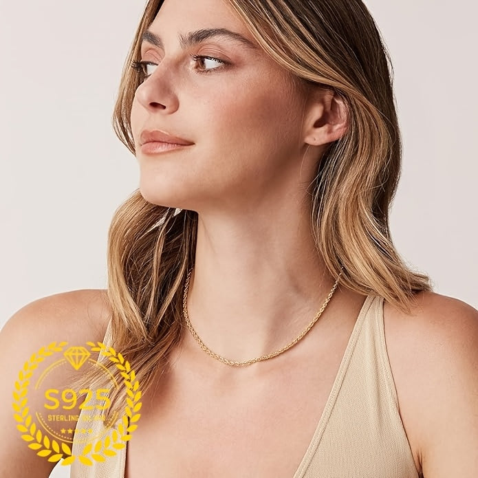 Gold Twisted Rope Chain Necklace 925 Sterling Silver - 24K Gold Plated Boho Elegant Rope Necklace for Women, 20/22/24 Inch, Daily Wear Vacation Jewelry & Holiday Gift Accessory