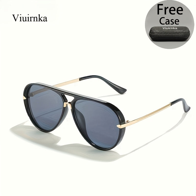 Unisex Double Bridge Sunglasses, Retro Shape Frame, Trendy And Versatile Glasses for Men And Women, Perfect for Cycling, Street Style, Party, Photography, And Everyday Fashion, Protection And Lightweight Design (Includes a Glasses Case)