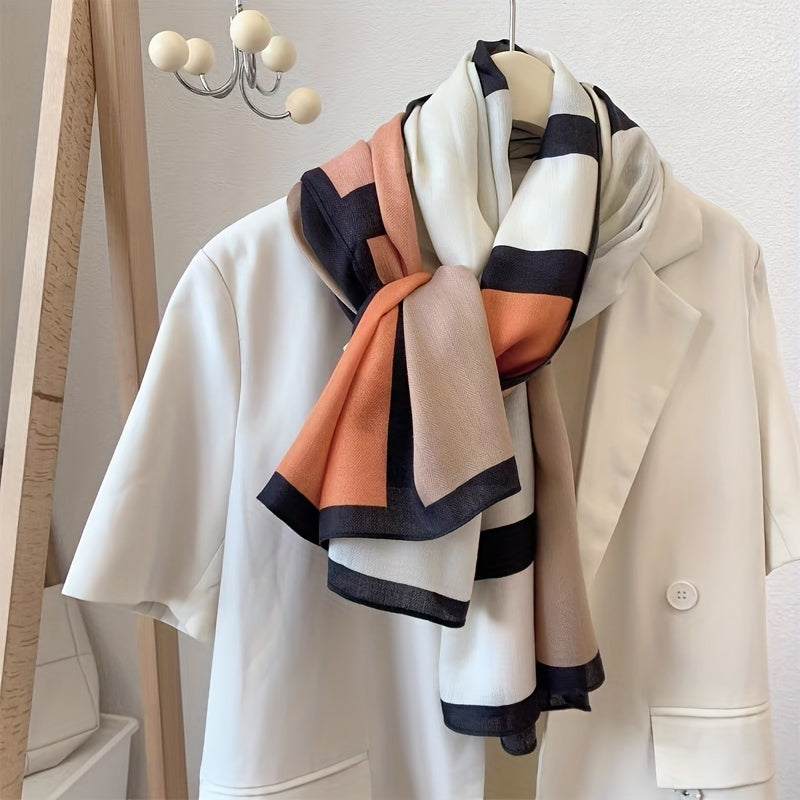Stylish Women'S Color Block Scarf - Soft And Breathable Viscose Shawl with And Windproof Features, Ideal for Casual Outings And Travel, Featuring a Chic Geometric Design, Easy to Hand-Wash