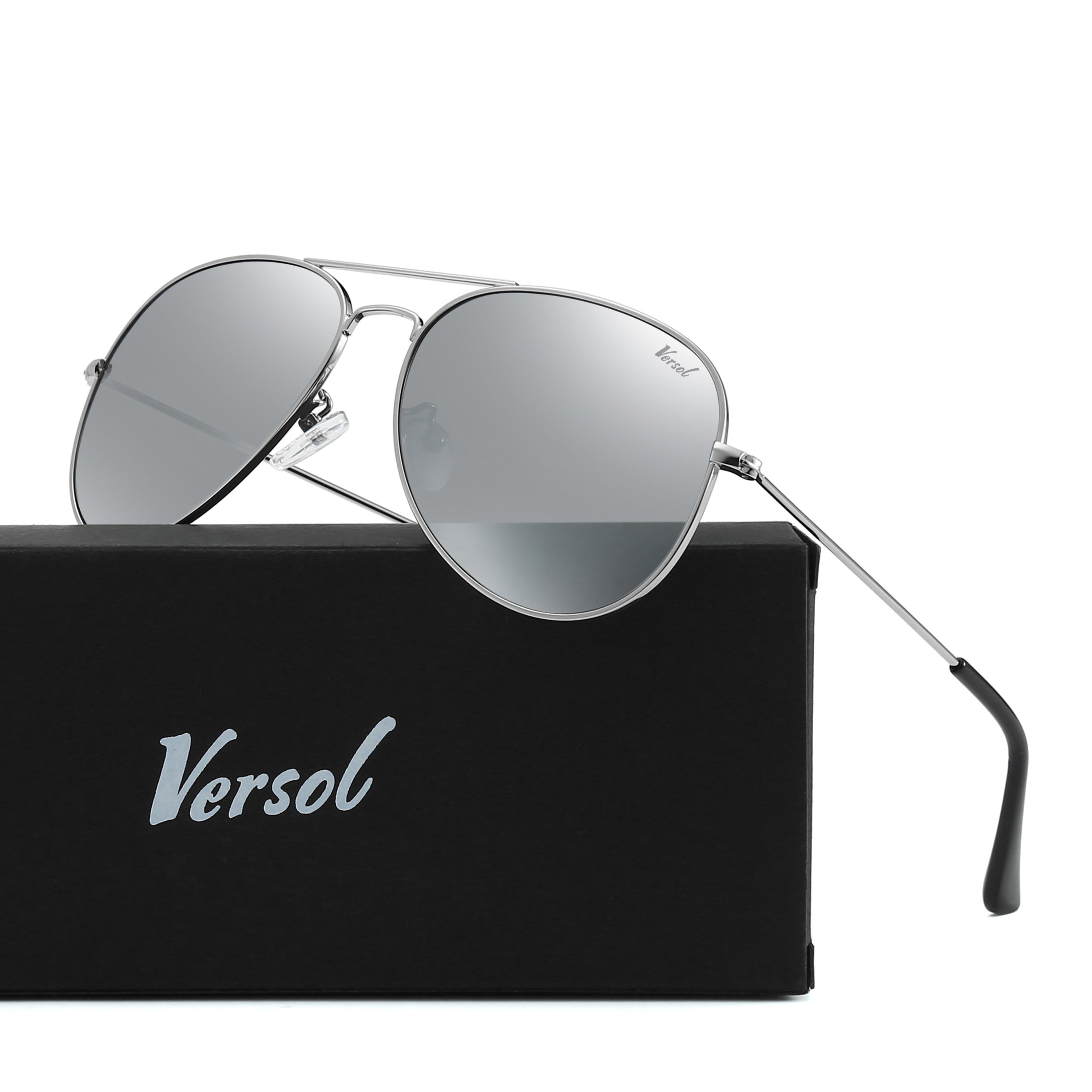 Versol Classic Pilot Sunglasses for Men & Women - Polarized Mirrored Protection, Lightweight Oversized Frame (>139mm), Large Square Lens, Stylish Aviation Design for Driving, Flying, Outdoor Activities - Unisex Pilot Sunglasses