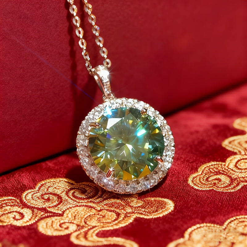Moissanite Pendant Necklace for Women – 5 Carat Green S925 Sterling Silver, Vintage Elegant Classic Design, Gift Box Included, Perfect Birthday & Holiday Gift