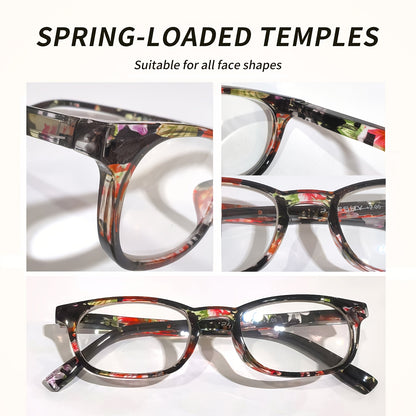 Oval Frame Anti-Blue Light Reading Glasses 6-Pack — Full Frame PC Lens, Flower Embellishment, Spring Hinge, Unisex Readers for Office & Daily Use, +100 to +400