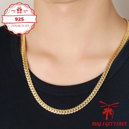 Gold Chain Necklace 24K Gold Plated 925 Sterling Silver 5mm Flat Lace Chain Necklace Unisex Hip Hop Jewelry 18 20 22 24 Inch Gift for Her