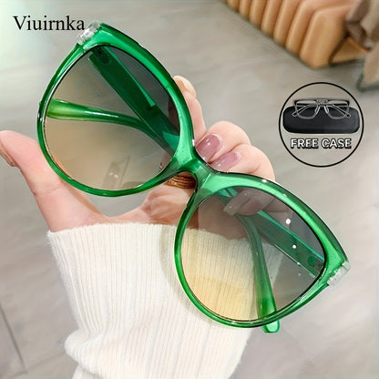 Oversized Cat Eye Sunglasses for Women Men Y2K Fashion Luxury Shades UV Protection Lightweight Beach Vacation Travel Eyewear Leopard Floral Multi-Color