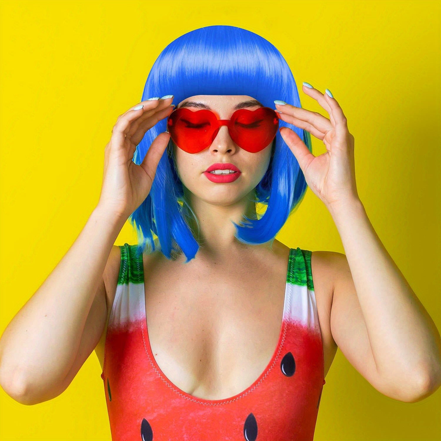 14/16 Pieces Colorful Party Fun Set - Party Wigs and Sunglasses - Neon Short Bob Wig Sunglasses Set Costume Colorful Cosplay Wig - For Bachelorette, Halloween, Christmas, New Year, Birthday Parties -  Fun Gift for Adults & Teens