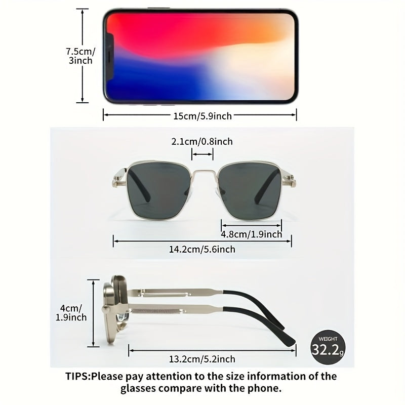 Steampunk Sunglasses Square Metal Frame - Retro Vintage UV400 Gradient Lenses for Men Women, Edgy Cool Streetwear Festival Sunglasses with Eyeglass Case & Cloth, Unique Gift Idea