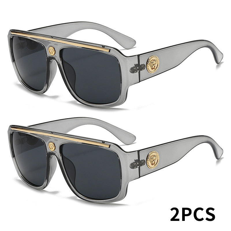 2 Pairs Of Men's Cyberpunk Square Fashion Glasses - Black Golden Metal Decoration, Lightweight Daily Wear Lenses, Street Trend Gifts, Luxury Polished Accessories, Fashion Glasses, Durable Daily Glasses
