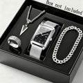 4pcs/Set Fashion Men'S Quartz Watch & Necklace Bracelet Set | Men'S Necklaces Ring, Men'S Bracelets Business Watch | Elegant Watch For Men, Zinc Alloy Case, Stainless Steel Strap, Non-Rechargeable Button Battery
