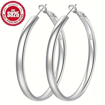 Sterling Silver Hoop Earrings for Women - 925 Silver Hypoallergenic Large Round Hoops, Lightweight Thick 5mm Wide Earrings, Gold & Silver Tone 30/40/50/60/70mm