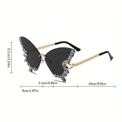 Butterfly Glasses Rhinestone Rim Women Sparkling Glamorous Decorative Fashion Eyewear PC Lens Elegant Statement Piece Parties Events Photo Shoots Bachelorette Gift