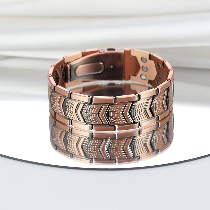 Men's 3X Strength Copper Magnetic Bracelet- 3800 GSM High Magnetic, Heavy Duty Copper Construction with Folding Clasp, Black& Golden Design, Comfort Fit for Gym, Everyday& Formal Wear- Magnetic Jewelry for Men, Durable& Stylish Accessory for Bl
