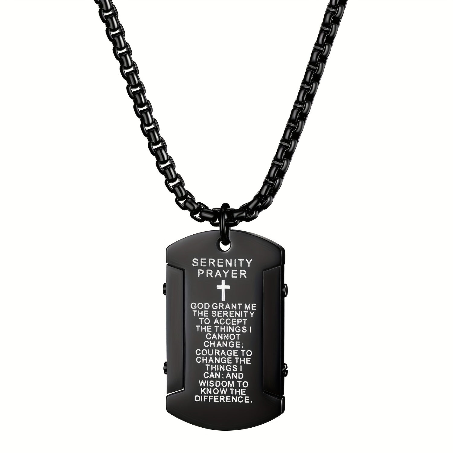 Flongo Stainless Steel English Bible Verse Prayer Dog Tag Cross Pendant Necklace Chain 22" for Men