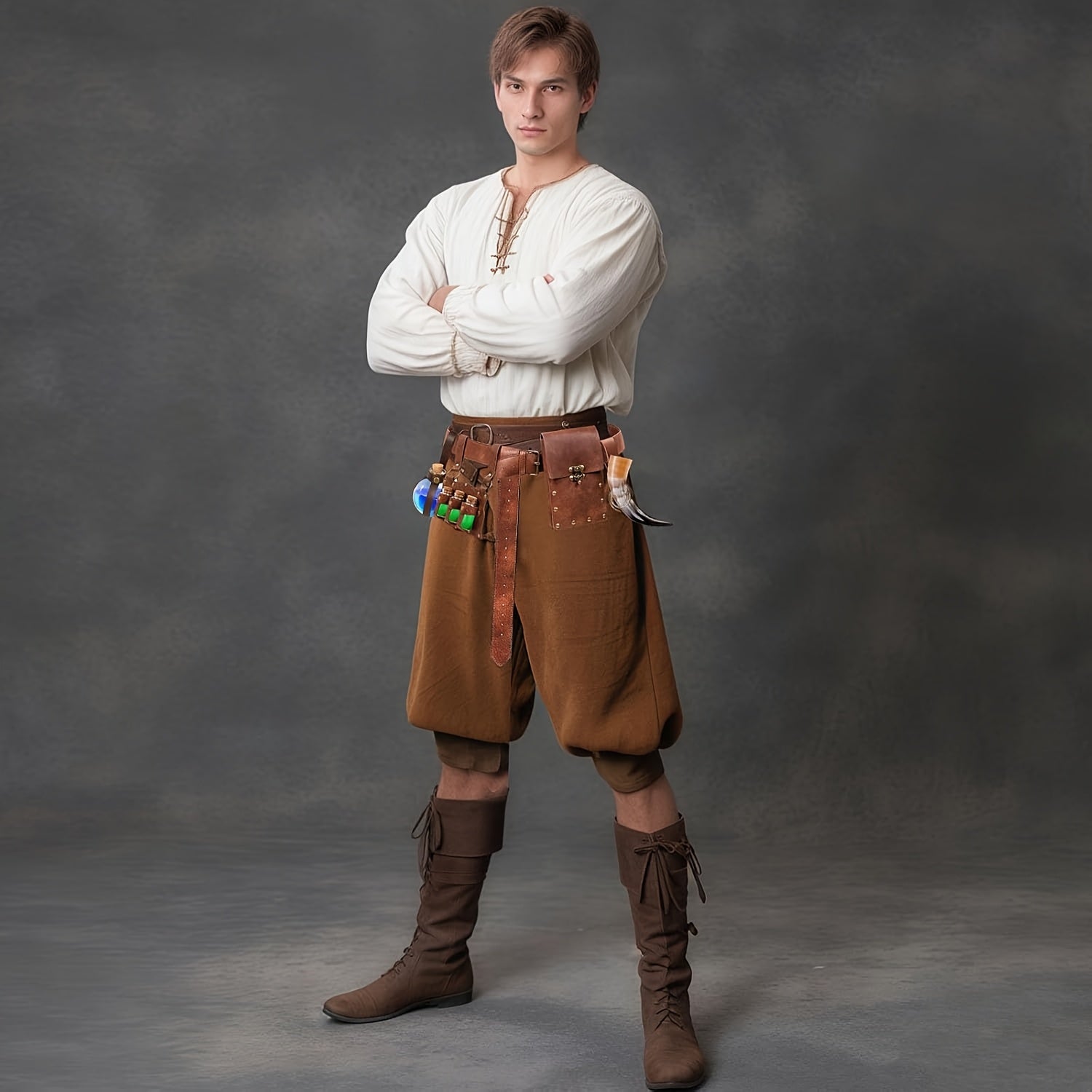 Set of 5 Renaissance-Themed Additions Including a Belt Pouch, Waist Bag, Keyring Hook, And Potion Vials, Perfect for Festival Cosplay Or Halloween Costumes