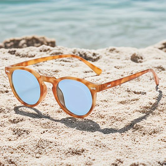 Round Polarized Sunglasses Acetate Frame UV400 Protection Vintage Unisex Men Women Driving Hiking Camping Beach Outdoor Eyewear