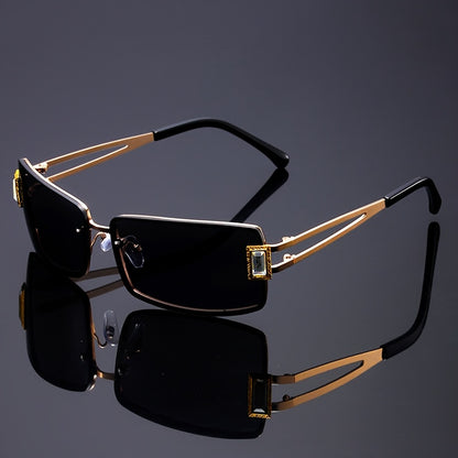 Rhinestone Party Glasses Men Women Square Luxury Hip Hop Gradient Color Change Fashion Eyewear with Case Cloth Bold Statement Unisex Double Blue Orange Tea Gray Pink