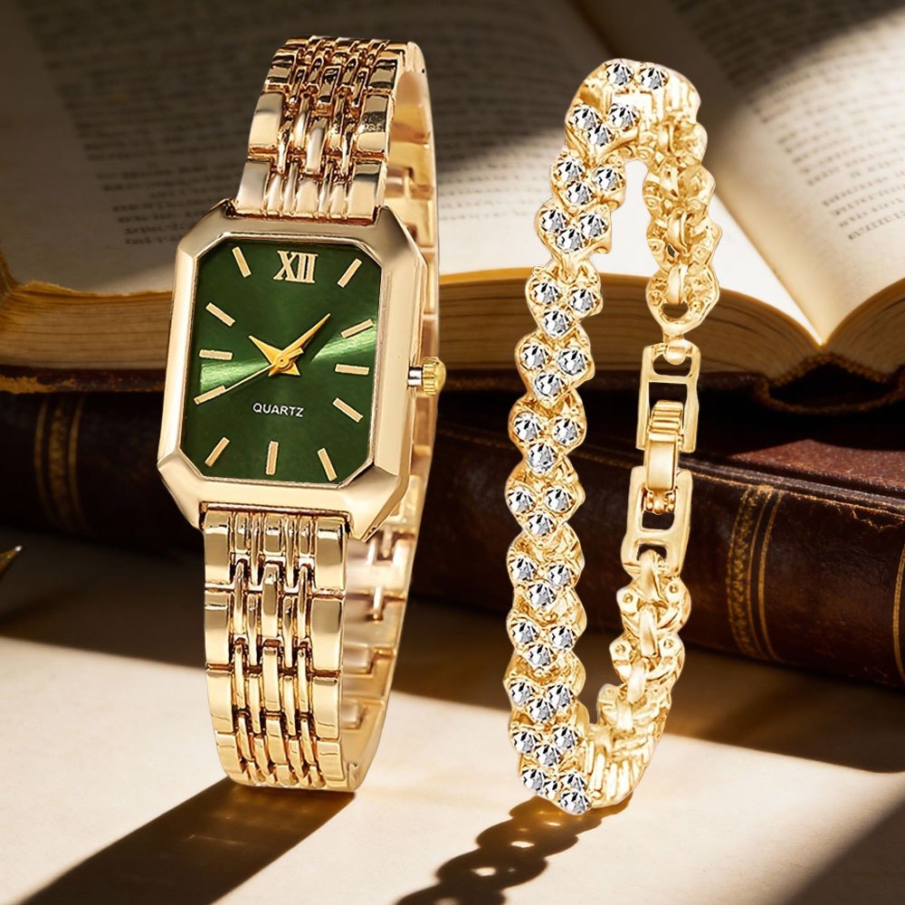 Set of 2 Women'S Stylish Vintage Watches - Opulent Heart-Shaped Chain Design Quartz Watch, Timeless Pointer Style Watch, Ideal Gift for Birthdays, Christmas, Easter, And New Year'S Celebrations