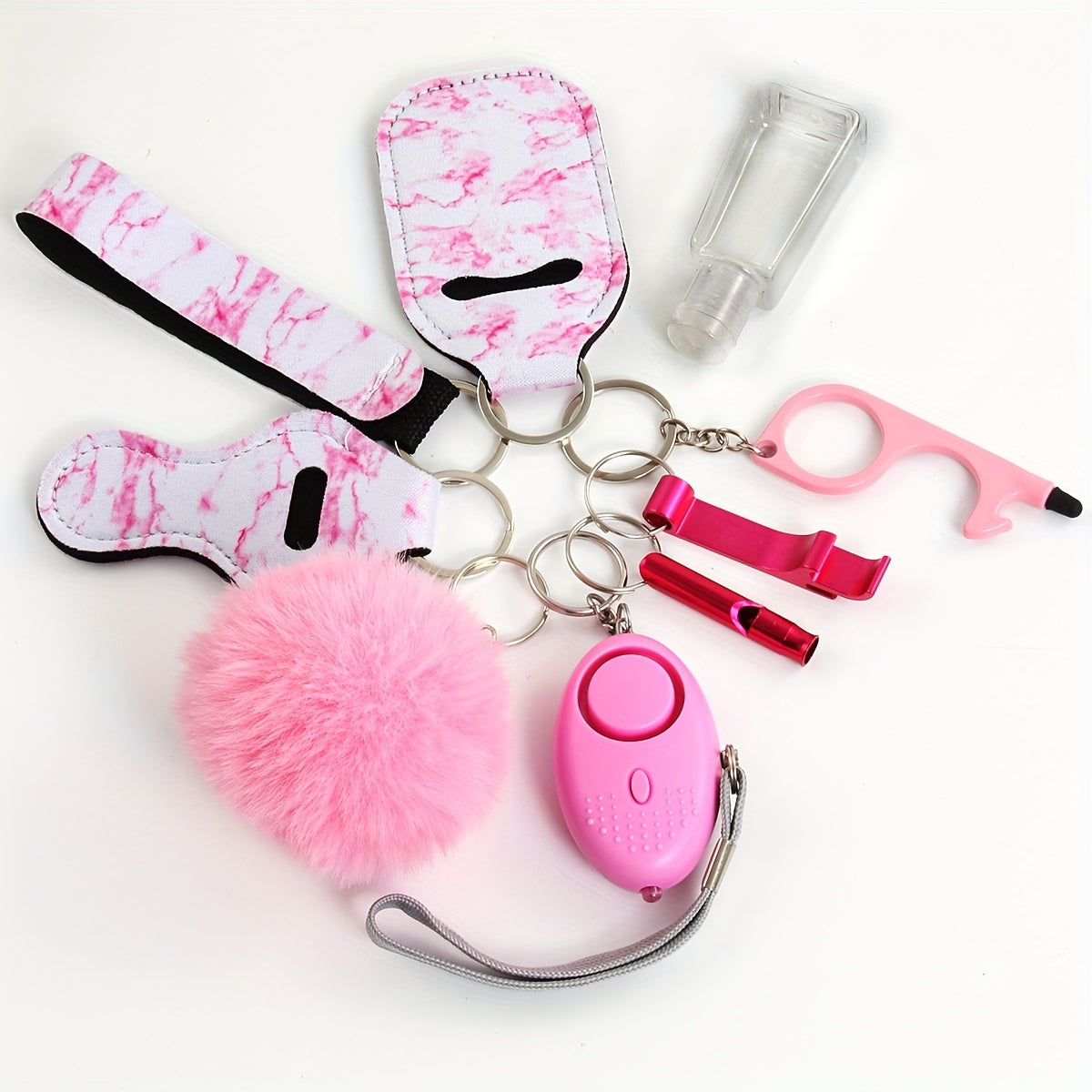 10pcs Safety Keychain Set With Personal Alarm Keychain, And Bottle Storage Bag And Whistle, Family Gift.