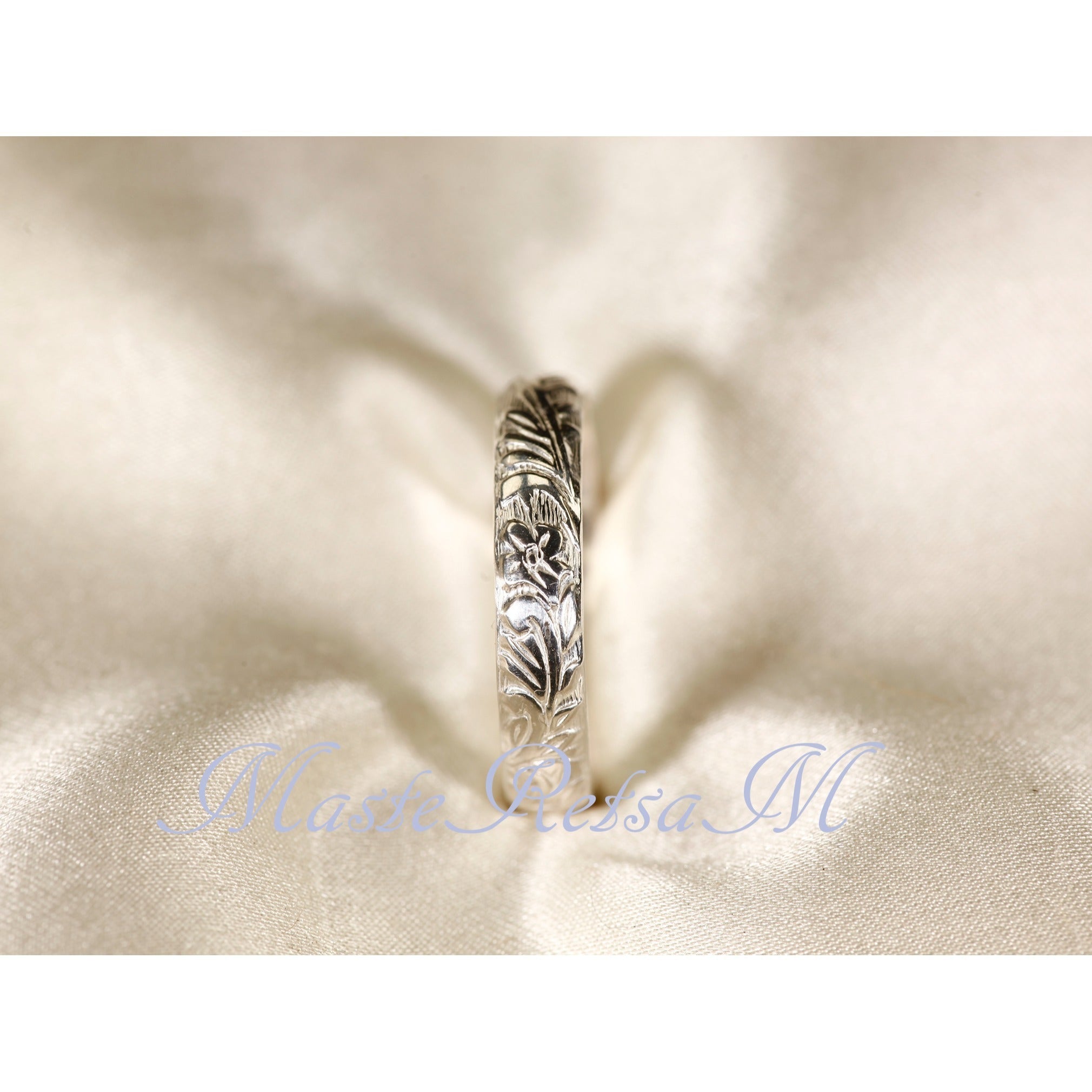 2101 MASTERETSAM 925 Sterling Silver Pattern Floral Ring, Handmade Sterling Silver Ring, Vintage Style Sterling Silver Ring for Men and Women ( U.S. Standard Sizes)