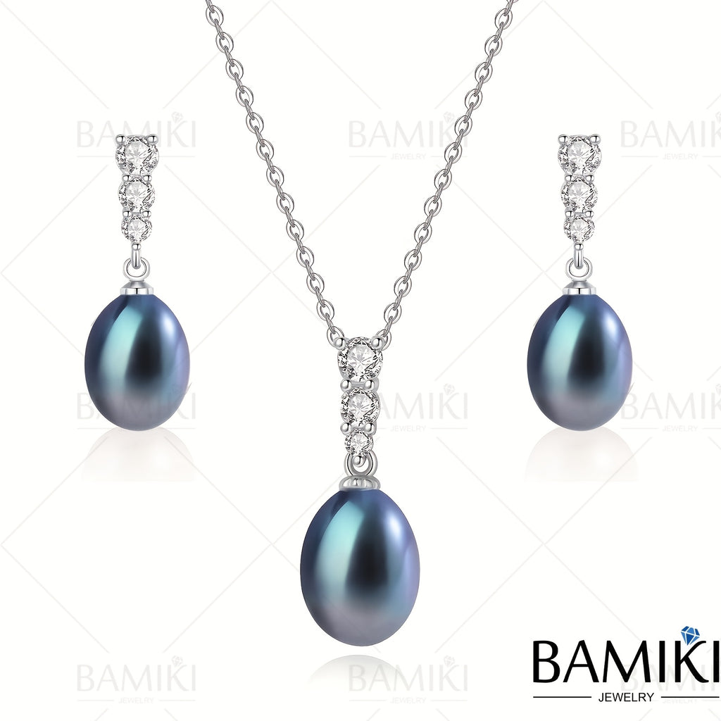 S925 Silver 3.4G, Total Product Weight (8.97G). Sea Salt Cultured Pearl/ Freshwater White Pearl Set Pendant, Pearls 9-10MM
