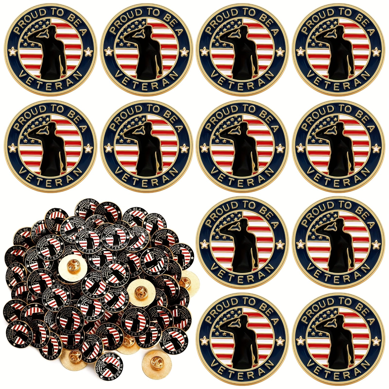100pcs Bulk Veteran Label Pins Military Pins USA Veteran Pins Patriotic American Flag Pins for Veterans Day Men Women Female Veteran Gifts(Men Veteran)