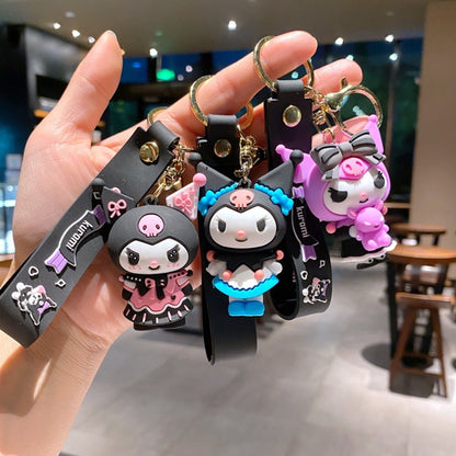 Kuromi Keychain Pendant | Sanrio Character Doll Key Ring, Cute Anime Charm Hanging Accessory – Tie & Little Bear Style, Fan Gift & Collectible Bag Charm