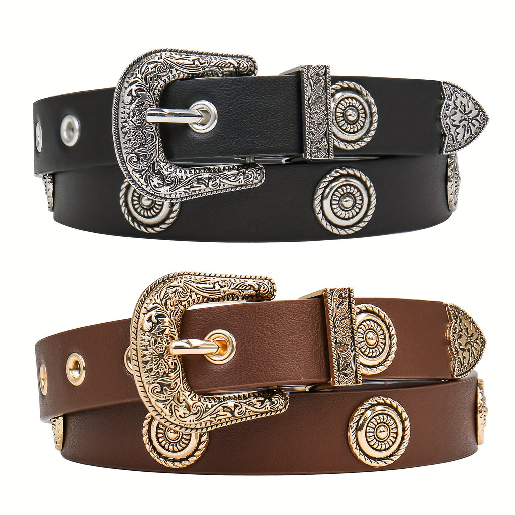 2pcs Women Western Punk Studded Belt - Cowgirl Belt for Women for Dresses, Pants And Jeans, Casual Belts