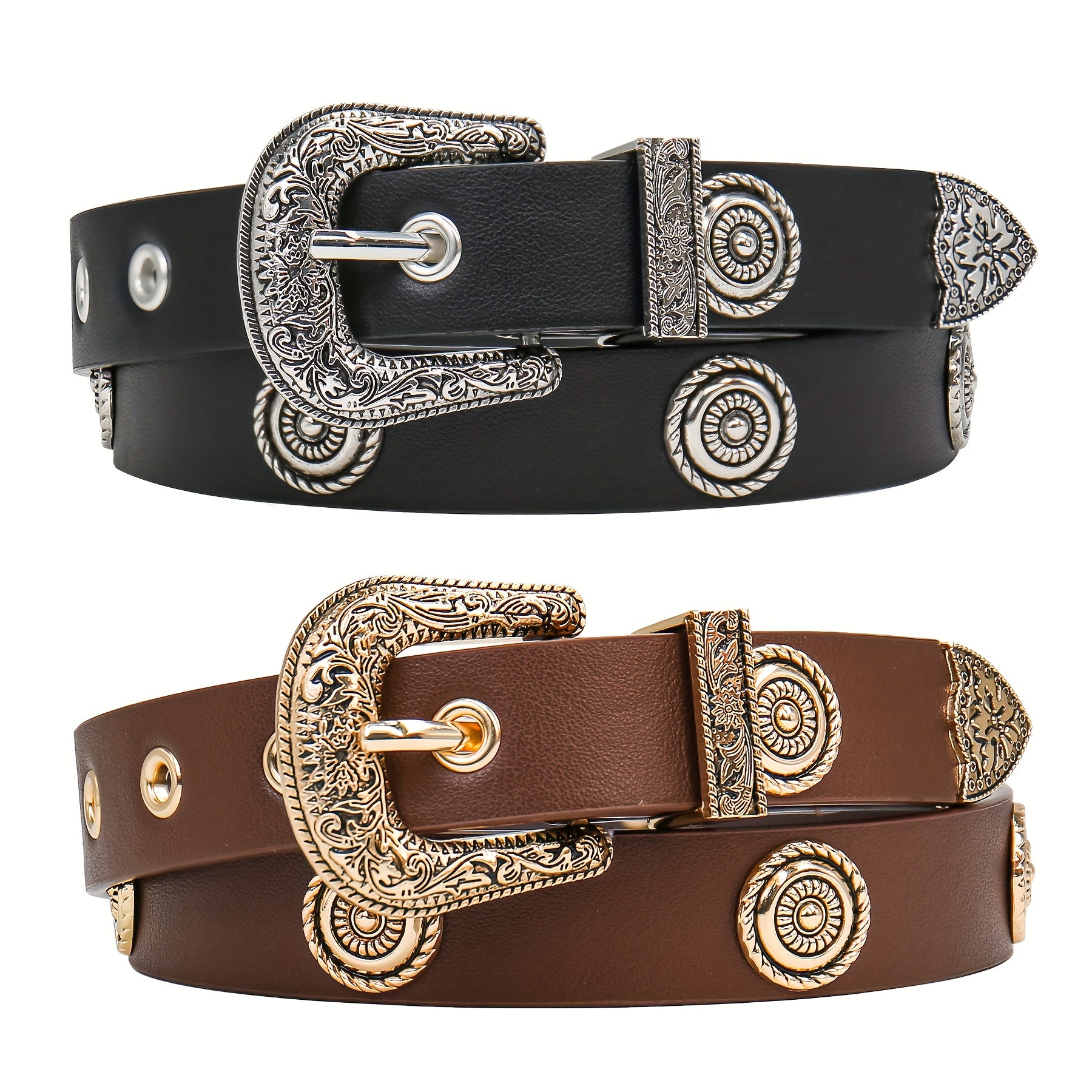 2pcs Women Western Punk Studded Belt - Cowgirl Belt for Women for Dresses, Pants And Jeans, Casual Belts