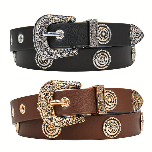 2pcs Women Western Punk Studded Belt - Cowgirl Belt for Women for Dresses, Pants And Jeans, Casual Belts