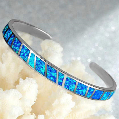 925 Sterling Silver Opal Bracelet – Adjustable Vintage Chain Bracelet for Women, Elegant Blue Pink White Gemstone Jewelry for Daily Wear & Special Occasions