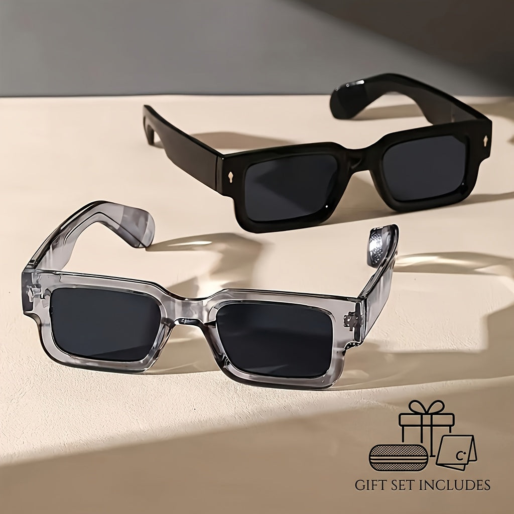 Chunky Square Glasses 2 Pack - Retro Bold Frame Fashion Eyewear for Men Women, Thick Frame Statement Glasses for Nightlife Parties Events, Trendy Aesthetic Y2K Streetwear Sunglasses