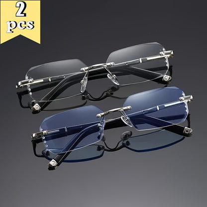 Frameless Reading Glasses for Men Women – Retro Elegant Lightweight Eyewear for Reading, Phone & Computer, Blue Transparent, Magnification Strength +100 to +400