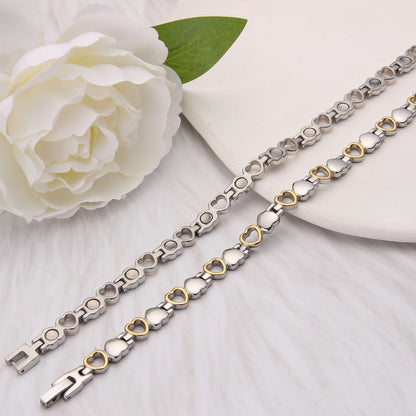Copper Heart Magnetic Bracelet 2pcs for Women - 99.99% Pure Copper Boho Vintage Hollow Heart Link, Nickel-Free Wrist Bracelet for Daily Wear & Special Occasions