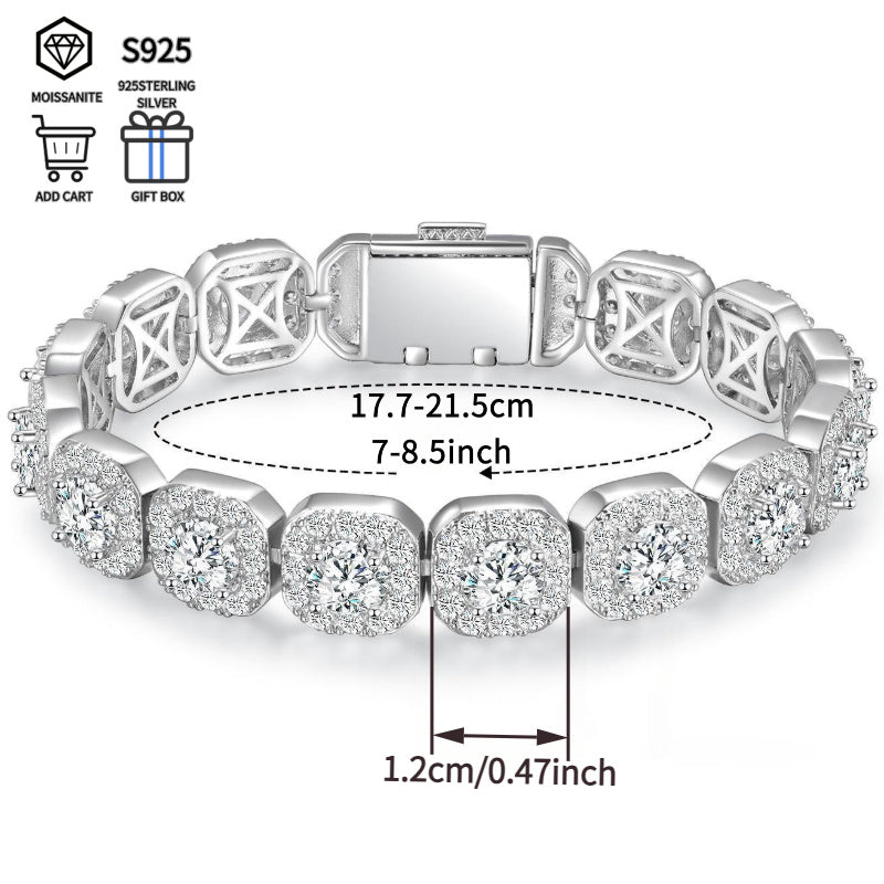 50 Carat(including 2 Carats* 13 Large Moissanite) Moissanite Bracelet, High-end Luxury Sparkling Moissanite Bracelet for Men and Women, Paired with Exquisite Gift Box, Suitable for Birthday Gifts, Fine Jewelry, Lovers' Anniversary Gifts Plat