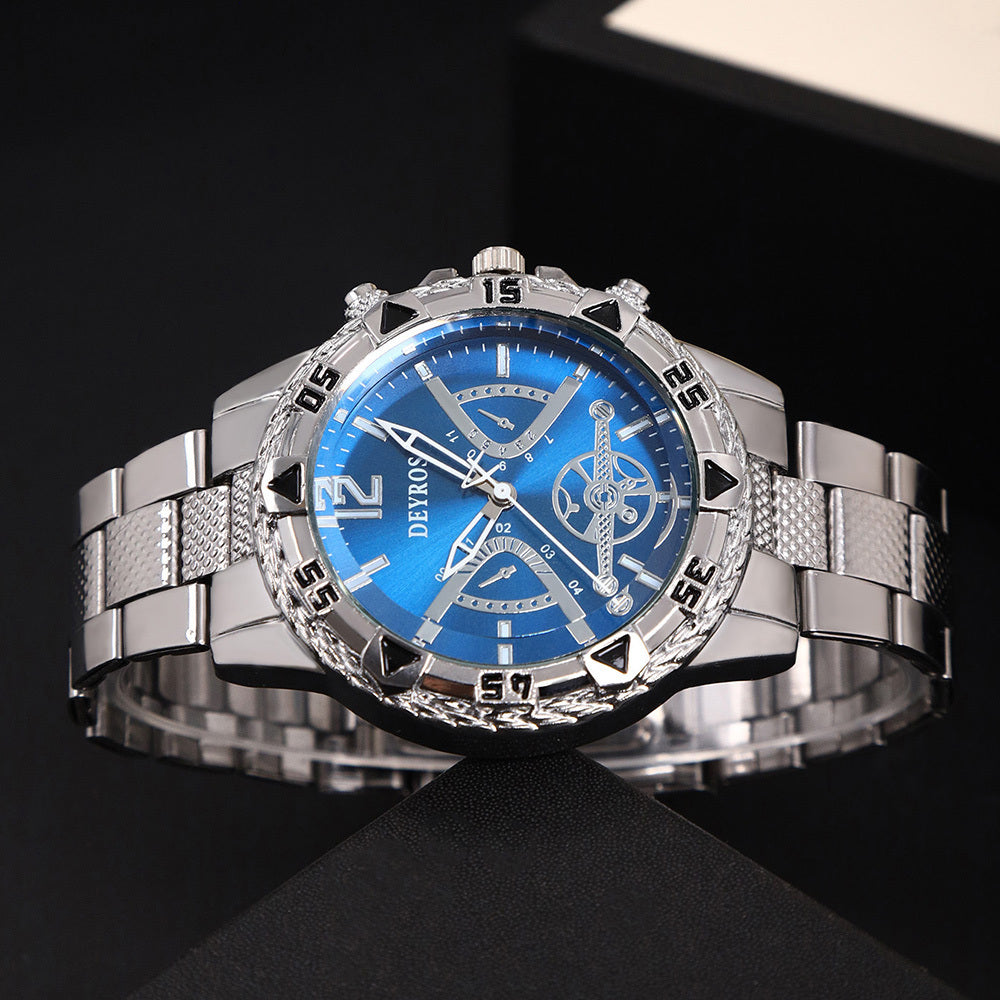 Quartz Watch Set for Men 6pcs Stainless Steel Analog Wristwatch – Date Display Round Dial Classic Luxury Timepiece Gift Box, Reloj Para Hombre