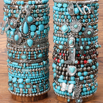 Turquoise Bracelet Set Boho Western Vintage Multilayer Stacked Beads Charms Unisex Jewelry for Daily Wear Party Festival Gift 5 16 19pcs