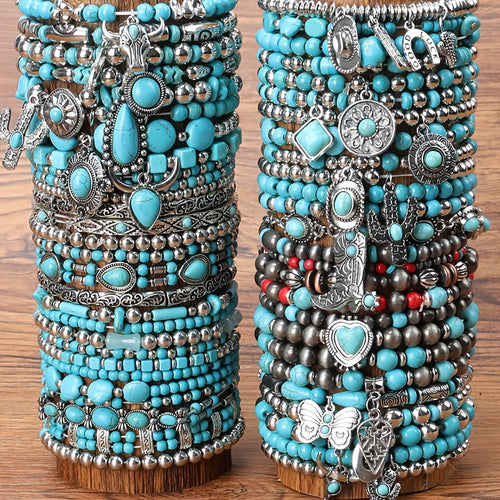 Turquoise Bracelet Set Boho Western Vintage Multilayer Stacked Beads Charms Unisex Jewelry for Daily Wear Party Festival Gift 5 16 19pcs