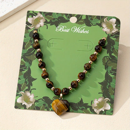 Tiger Eye Stone Heart Pendant Necklace for Women - Natural Gemstone Love Charm Necklace, Boho Spiritual Jewelry for Daily Wear, Layering & Meaningful Gift for Her