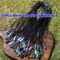 20pcs Natural Stone Hexagonal Column Shaped Wrapped Flowers Pendants Necklace Set, 10pcs Hexagonal Column with 10pcs Rope for DIY Necklace Jewelry Craft Making, Leisure Accessories &