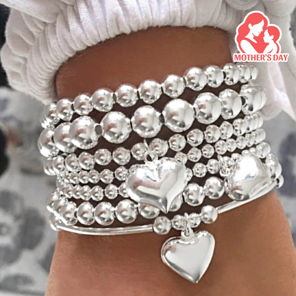 7pcs French Style Beaded Folding Bracelet & Pendant Set for Women - Elegant Layering with Beads, Suitable for Daily Wear, Birthday Gifts, Year-Round