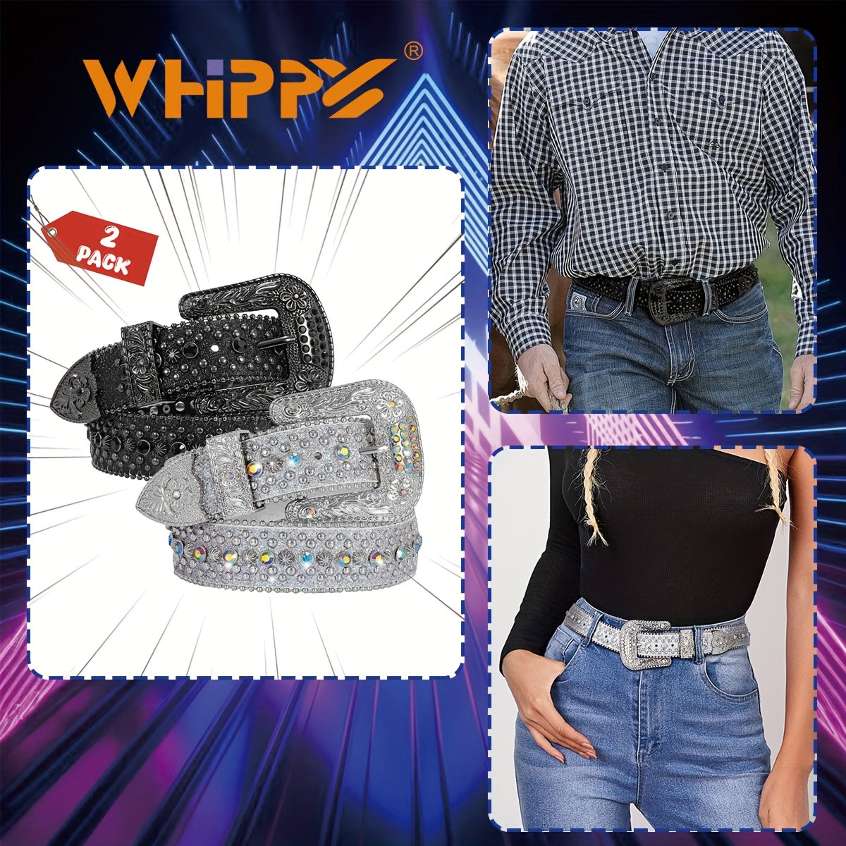 Rhinestone Body Chain Belt for Women Men - Sparkling Bling Waist Chain, Vegan Leather Adjustable Strap, Western Cowgirl Style, Party Festival Gift