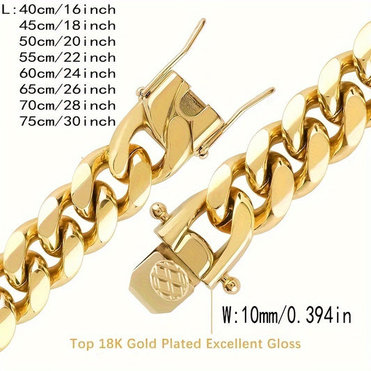 Gold Cuban Chain Necklace & Bracelet Set for Men 2pcs - 18K Gold Plated 316L Stainless Steel Matching Hip Hop Jewelry Set, 16-30 Inch Necklace + 7.5/8.5 Inch Bracelet