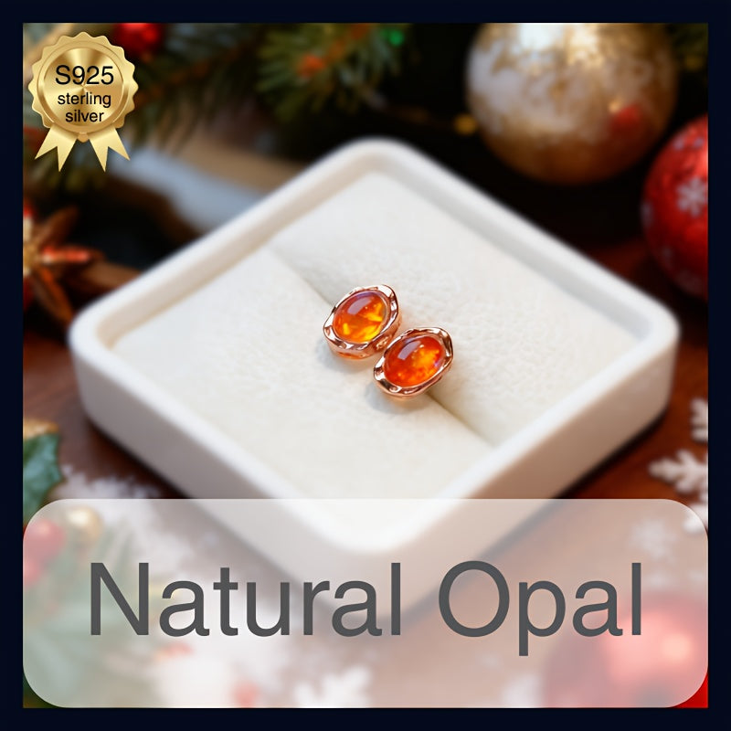 Natural White Opal Earrings S925 925 Sterling Silver Inlaid Main Stone Father'S Day, Christmas, Halloween Gifts Various Styles of Gift Boxes for Free, Without Battery