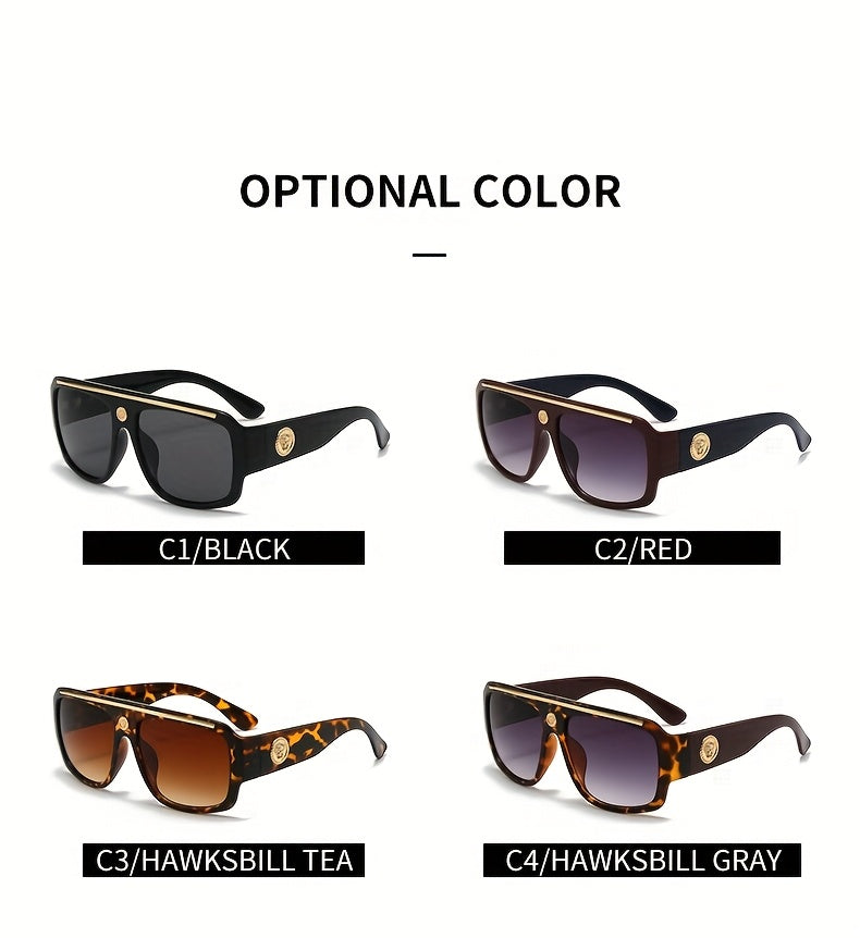 Men's Cyberpunk Square Fashion Eyewear - Extra Large Frame (>139mm), Lightweight Eyewear with Black and Golden Metal Trim, Over-the-Counter Decorative Lenses for Daily and Special Occasions - Futuristic Eyewear Street Fashion, Cosplay