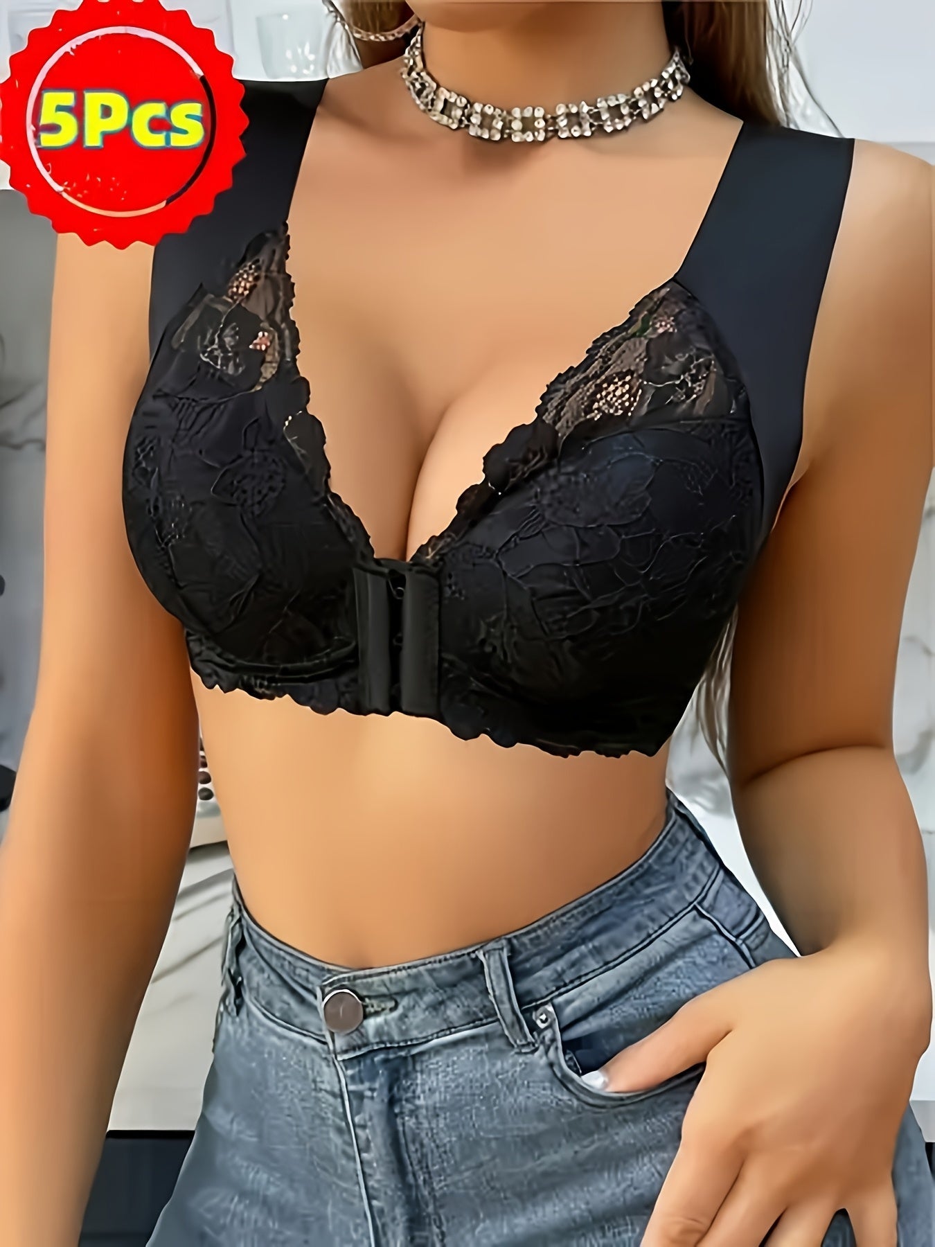 5pcs Bras for Women Women's Floral Print Wireless Bras Front Closure No Underwire – view 4